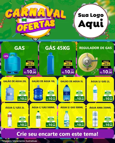 Modelo de Rede Social para Feed Instagram com o tema Carnaval de Ofertas para Água e gás