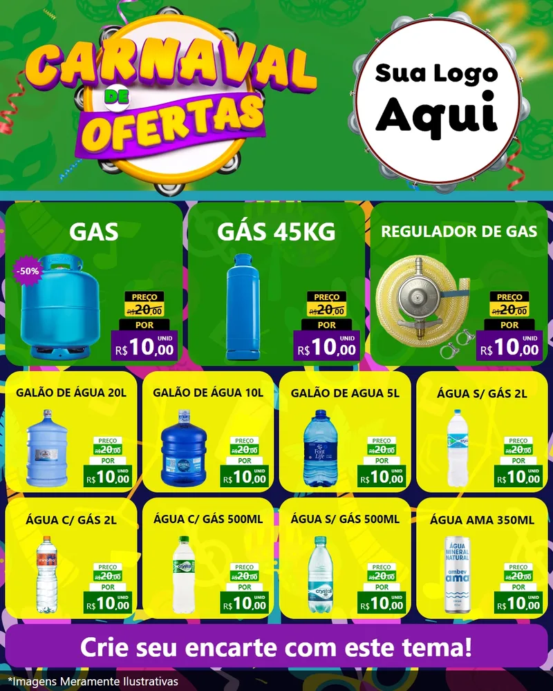 Modelo de Rede Social para Feed Instagram com o tema Carnaval de Ofertas para Água e gás