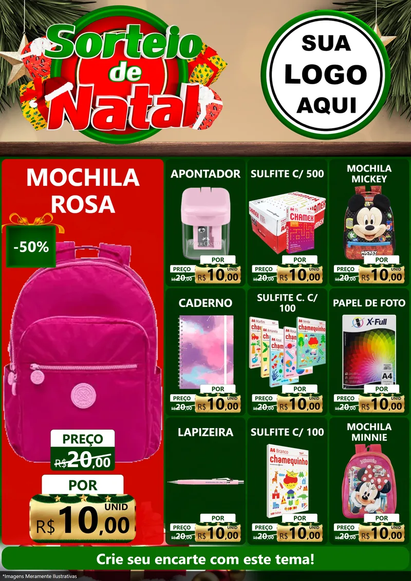 Modelo de Encarte para Encarte A4 Vertical com o tema Sorteio de Natal para Papelaria