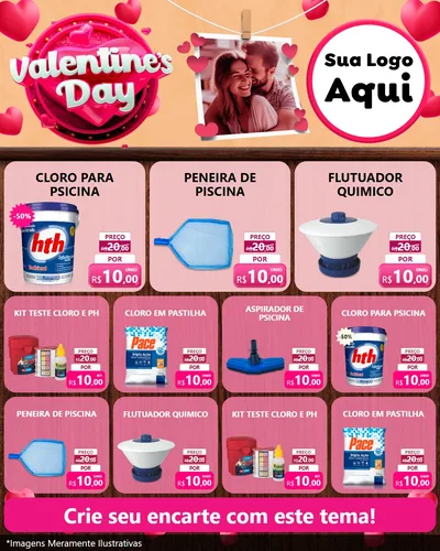 Modelo de Rede Social para Feed Instagram com o tema Valentine's Day para Produtos para Piscina