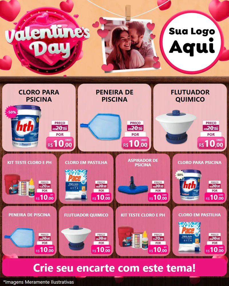 Modelo de Rede Social para Feed Instagram com o tema Valentine's Day para Produtos para Piscina