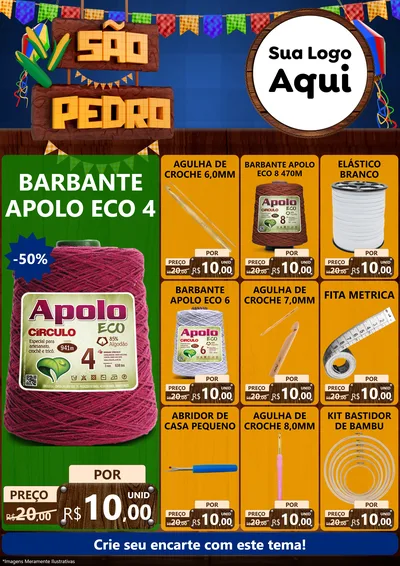 Modelo de Encarte para Encarte A4 Vertical com o tema São Pedro para Armarinho e Aviamentos