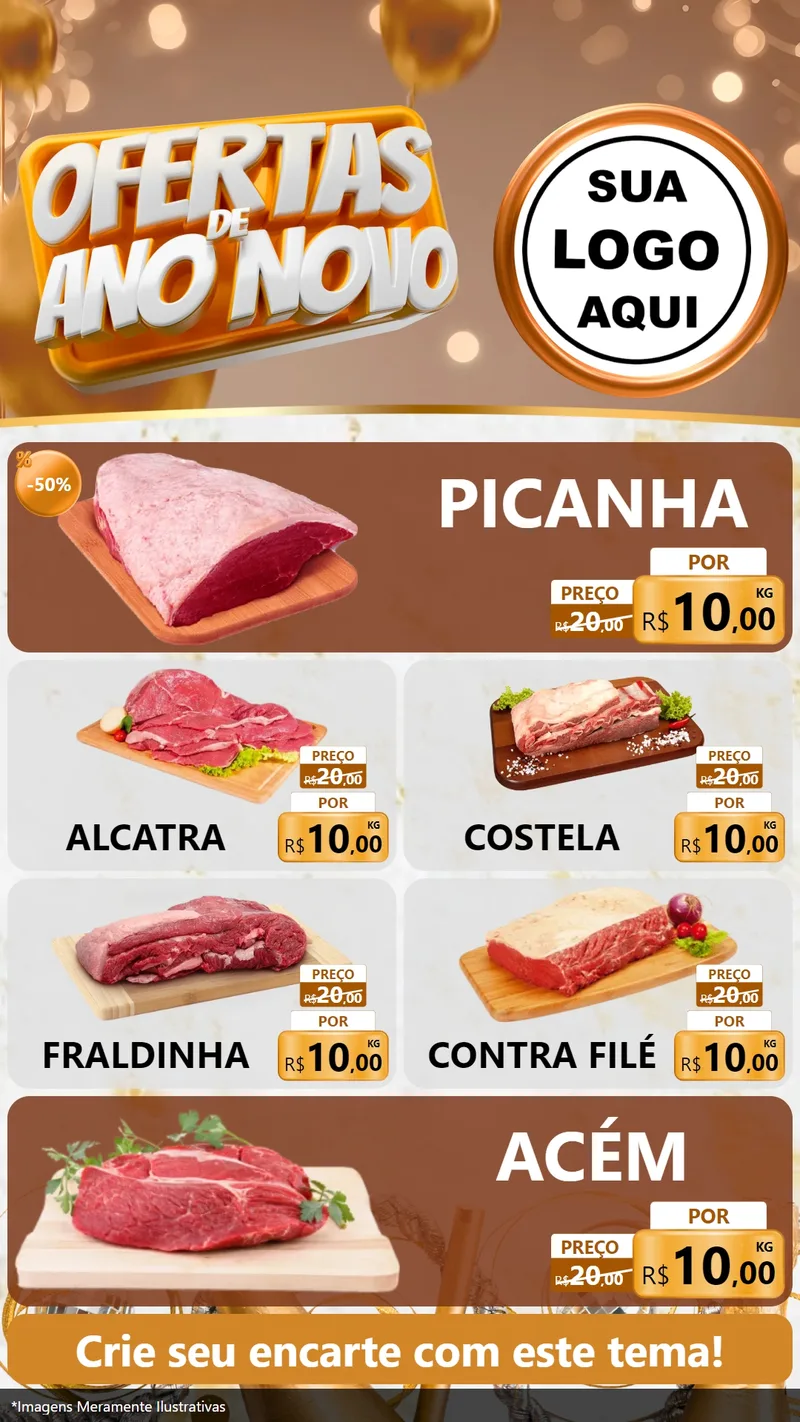 Modelo de TV para TV Vertical com o tema Ofertas de Ano Novo para Açougue