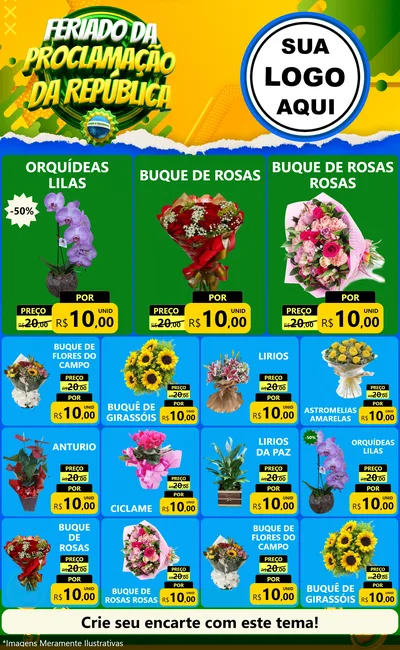 Modelo de Encarte para Encarte Grande com o tema Feriado da Proclamação da República para Floricultura e jardim