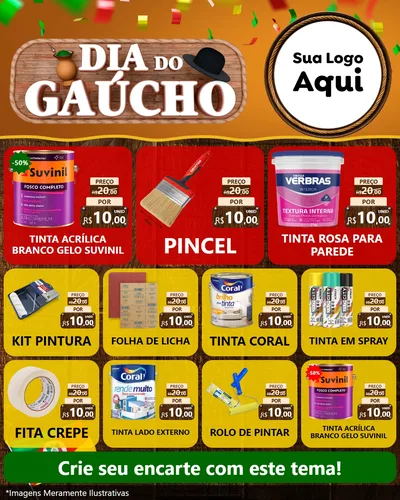 Modelo de Rede Social para Feed Instagram com o tema Dia do Gaúcho para Tintas e Ferramentas