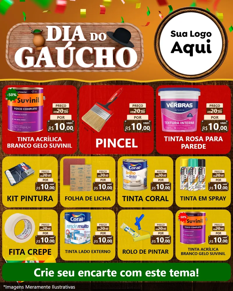 Modelo de Rede Social para Feed Instagram com o tema Dia do Gaúcho para Tintas e Ferramentas