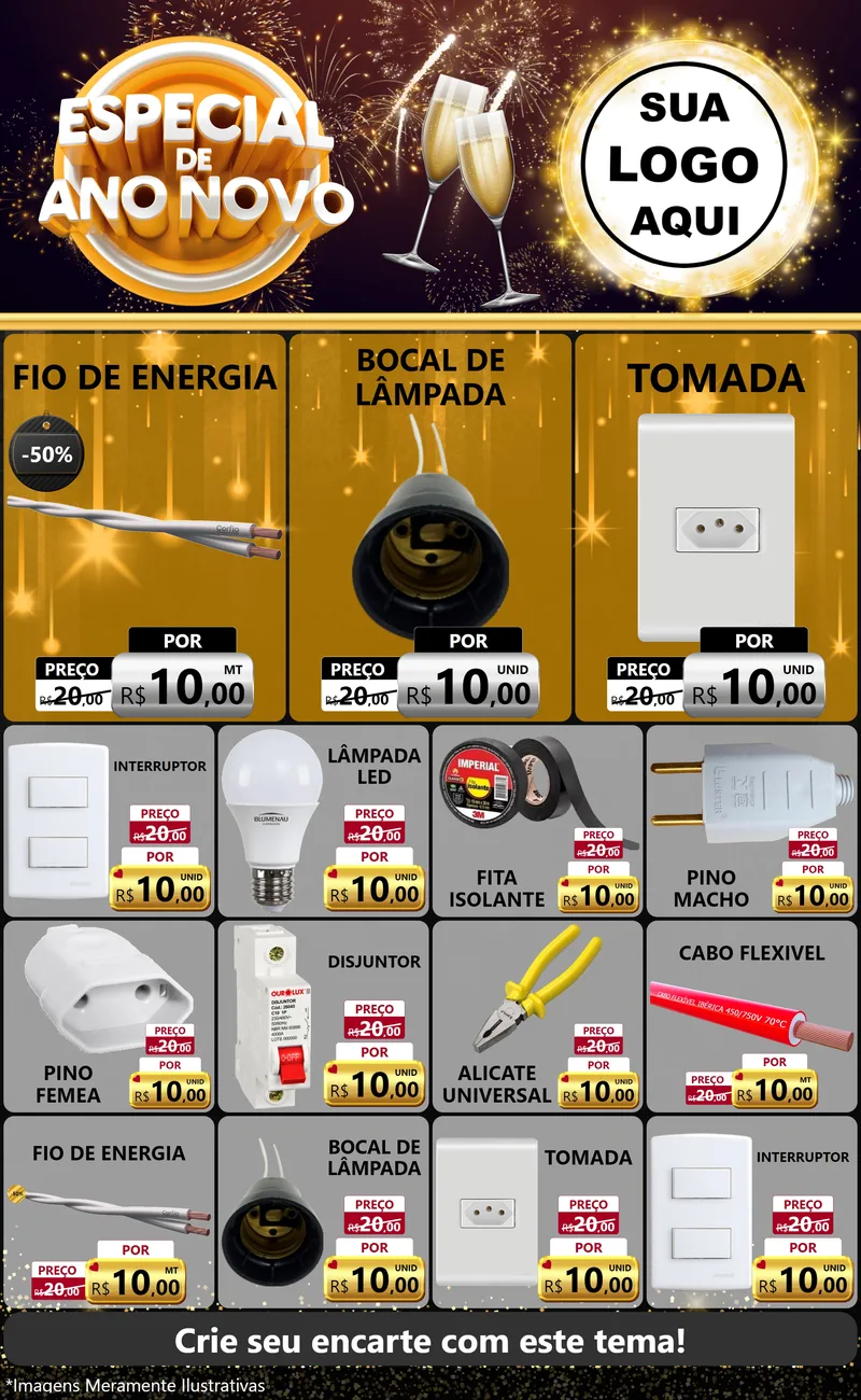 Modelo de Encarte para Encarte Grande com o tema Especial de Ano Novo para Materiais Elétricos
