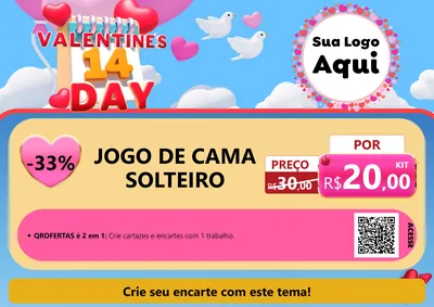 Modelo de Cartaz para Cartaz A4 Horizontal com o tema Valentine's Day para Cama, Mesa e Banho