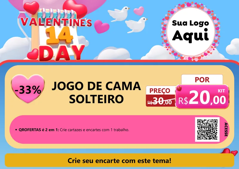 Modelo de Cartaz para Cartaz A4 Horizontal com o tema Valentine's Day para Cama, Mesa e Banho