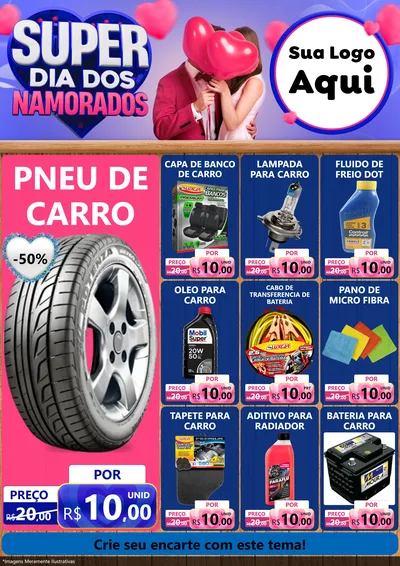 Modelo de Encarte para Encarte A4 Vertical com o tema Super Dia dos Namorados para Auto peças