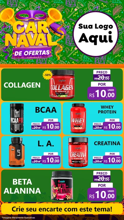 Modelo de TV para TV Vertical com o tema Carnaval de Ofertas para Suplementos alimentares