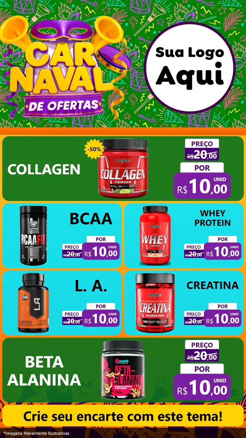 Modelo de TV para TV Vertical com o tema Carnaval de Ofertas para Suplementos alimentares