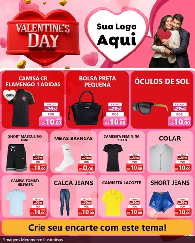 Modelo de Rede Social para Feed Instagram com o tema Valentine's Day para Roupas e acessórios