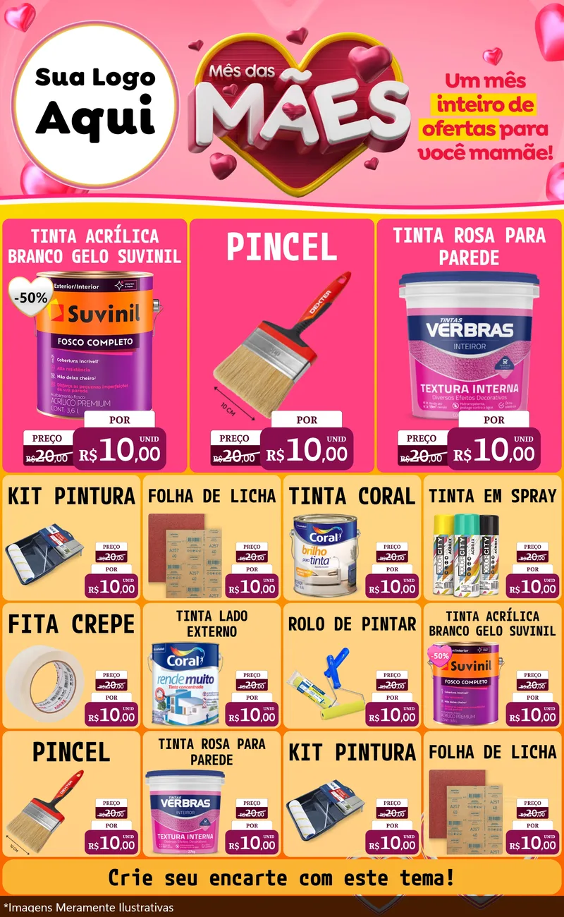 Modelo de Encarte para Encarte Grande com o tema Mês das Mães para Tintas e Ferramentas
