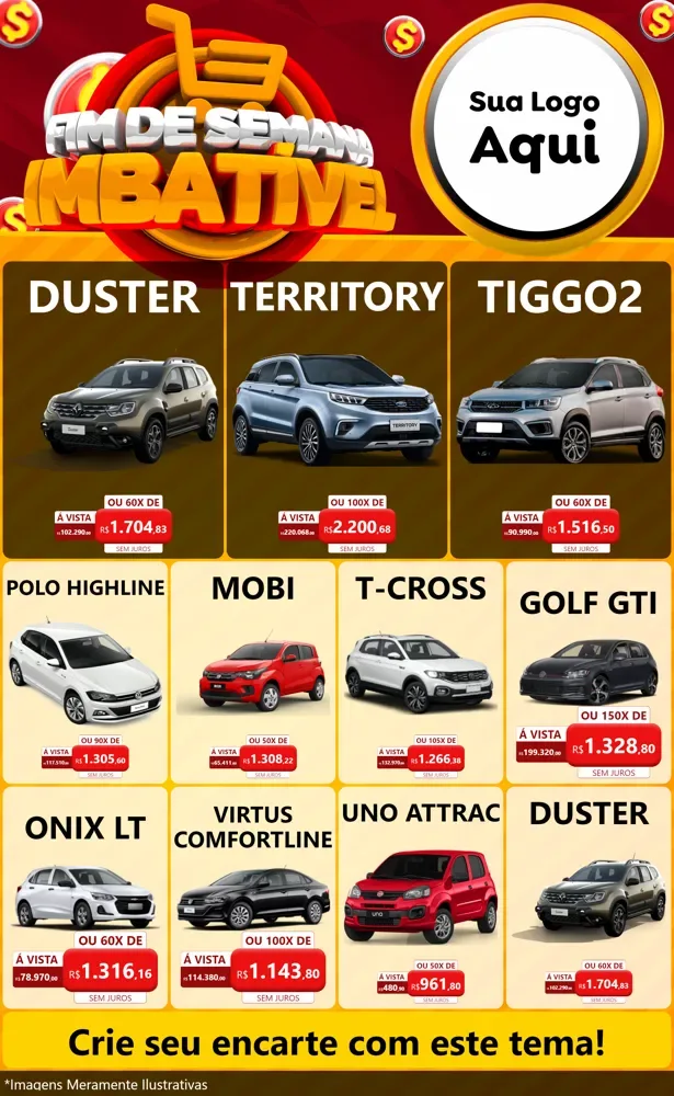 Modelo de Encarte para Encarte Grande com o tema Fim de Semana Imbatível para Concessionaria de Carros