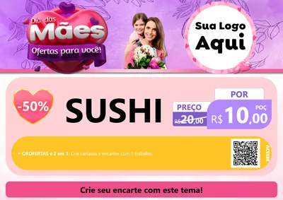 Modelo de Cartaz para Cartaz A4 Horizontal com o tema Dia das Mães Ofertas para Você! para Comida japonesa