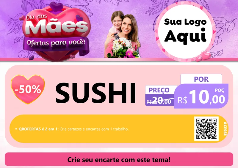 Modelo de Cartaz para Cartaz A4 Horizontal com o tema Dia das Mães Ofertas para Você! para Comida japonesa