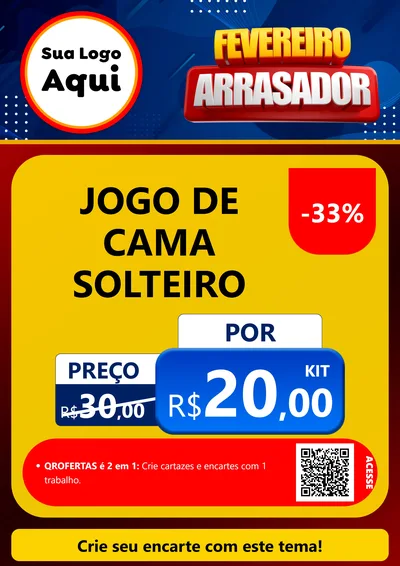 Modelo de Cartaz para Cartaz A4 Vertical com o tema Fevereiro Arrasador para Cama, Mesa e Banho