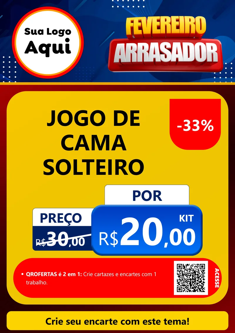 Modelo de Cartaz para Cartaz A4 Vertical com o tema Fevereiro Arrasador para Cama, Mesa e Banho