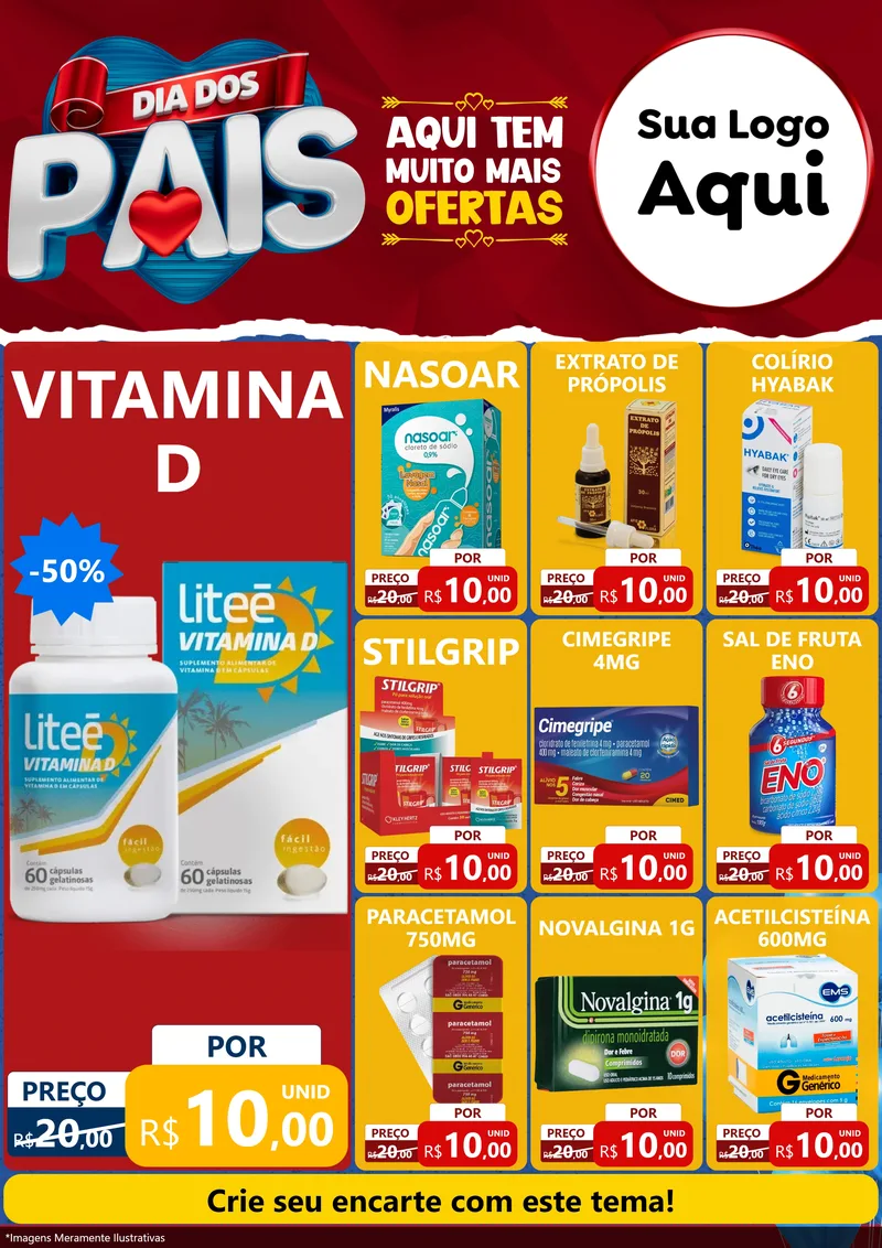 Modelo de Encarte para Encarte A4 Vertical com o tema Dia dos Pais para Farmácia