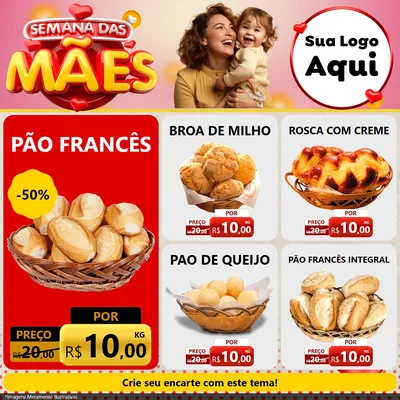 Modelo de Rede Social para Feed Facebook com o tema Semana das Mães para Padaria