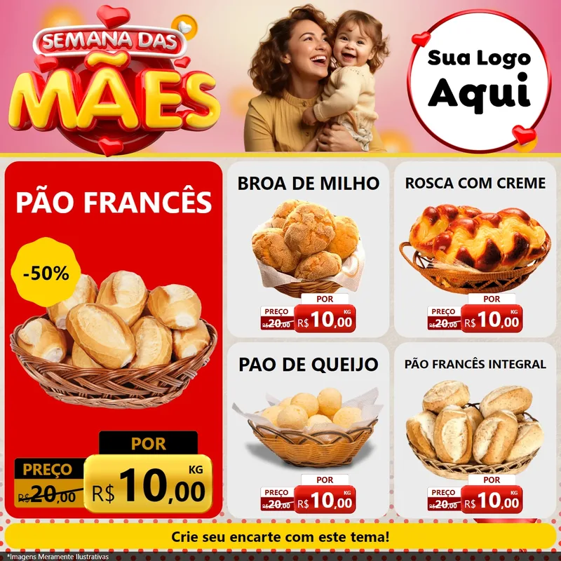 Modelo de Rede Social para Feed Facebook com o tema Semana das Mães para Padaria