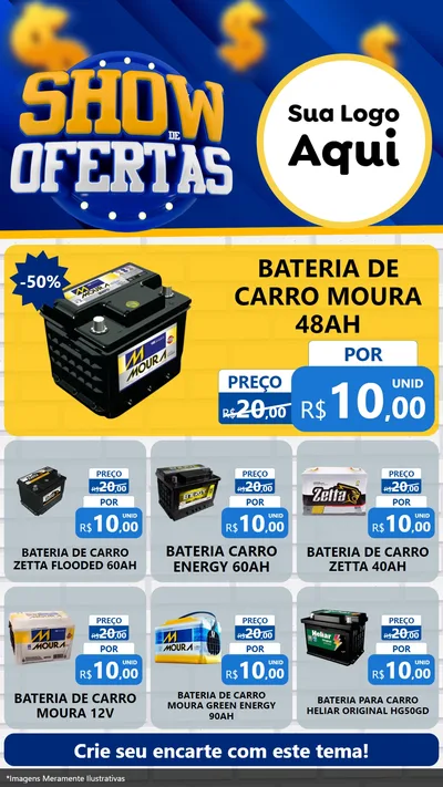 Modelo de Rede Social para Stories com o tema Show de Ofertas para Baterias Elétricas
