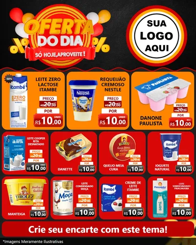 Modelo de Rede Social para Feed Instagram com o tema Oferta do Dia - Só hoje, Aproveite! para Frios e Laticínios