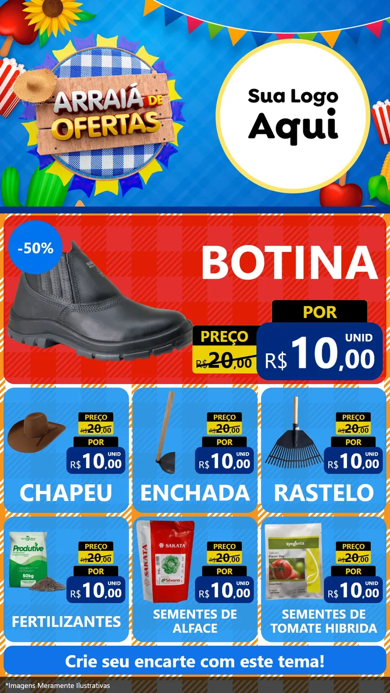 Modelo de Rede Social para Stories com o tema Arraiá de Ofertas para Agropecuária