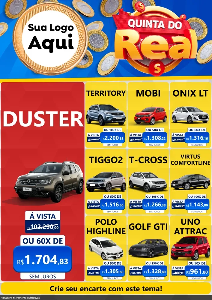 Modelo de Encarte para Encarte A4 Vertical com o tema Quinta do Real para Concessionaria de Carros