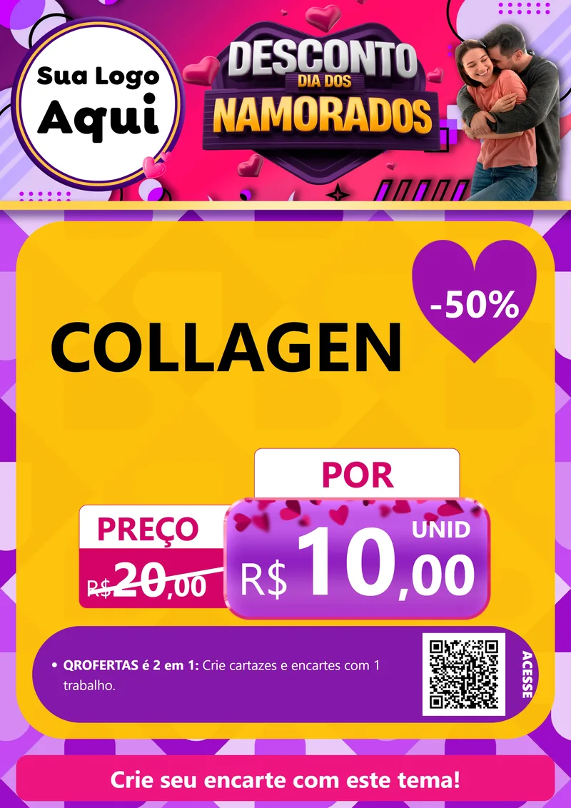 Modelo de Cartaz para Cartaz A4 Vertical com o tema Desconto Dia dos Namorados para Suplementos alimentares
