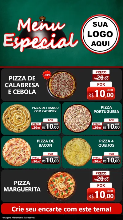 Modelo de TV para TV Vertical com o tema Menu Especial para Pizzaria