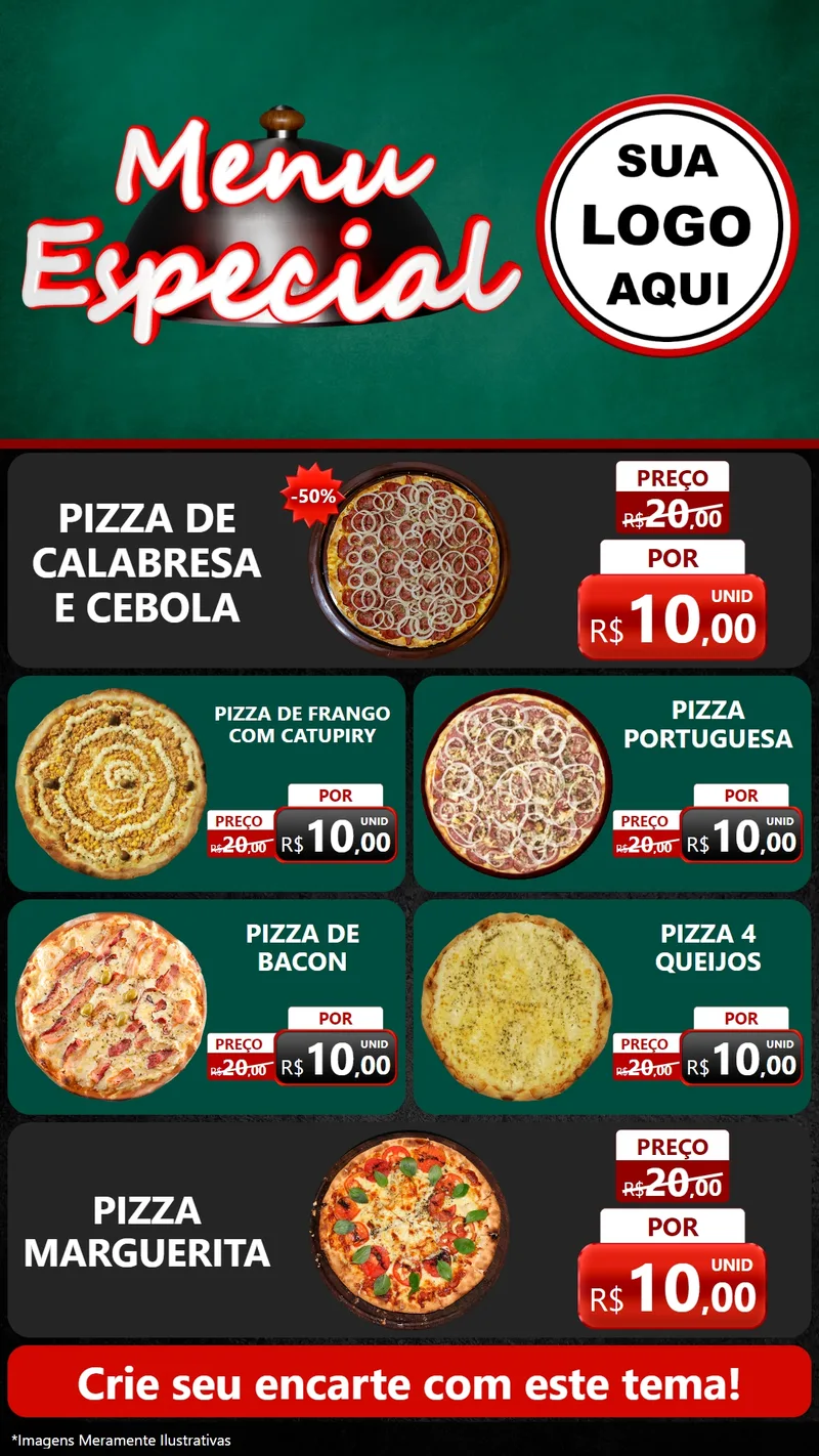 Modelo de TV para TV Vertical com o tema Menu Especial para Pizzaria