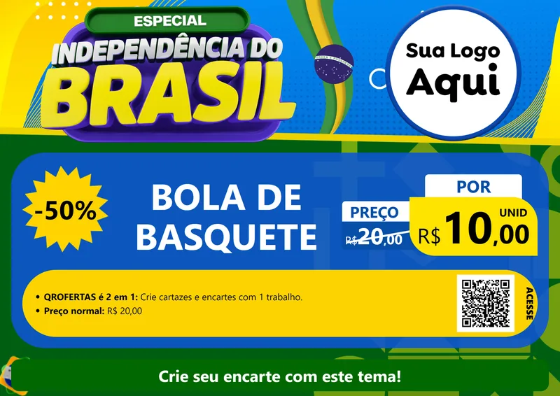Modelo de Cartaz para Cartaz A4 Horizontal com o tema Especial Independência do Brasil para Artigos Esportivos