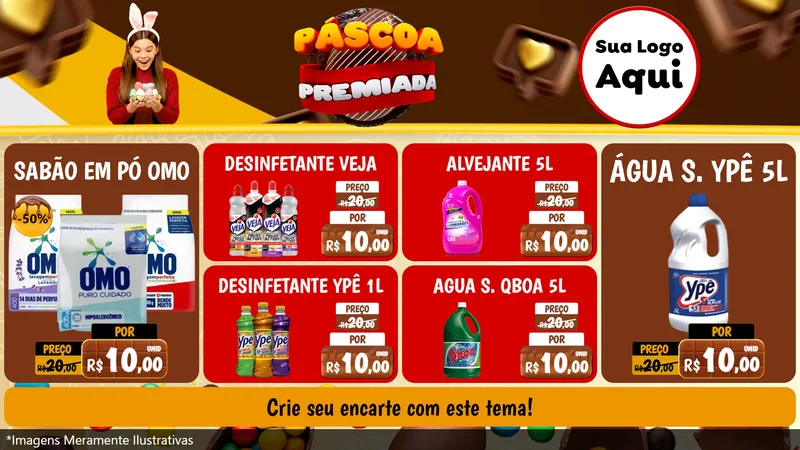 Modelo de TV para TV Horizontal com o tema Páscoa Premiada para Produtos de Limpeza