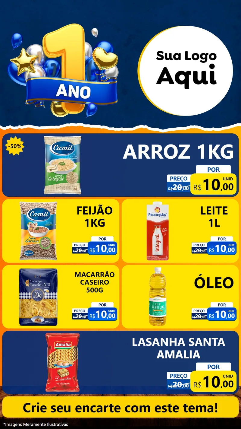 Modelo de TV para TV Vertical com o tema Um Ano de Aniversário para Supermercado