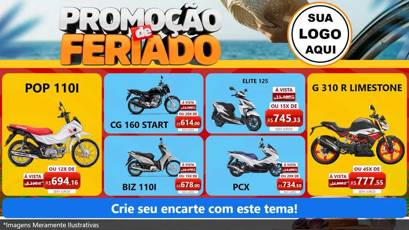 Modelo de TV para TV Horizontal com o tema Promoção de Feriado para Concessionaria de Motos