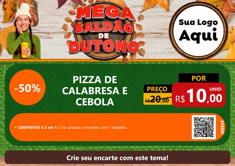 Modelo de Cartaz para Cartaz A4 Horizontal com o tema Mega Saldão de Outono para Pizzaria
