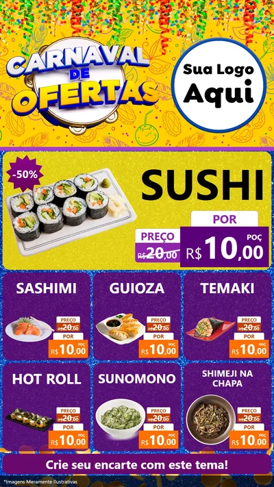 Modelo de Rede Social para Stories com o tema Carnaval de Ofertas para Comida japonesa