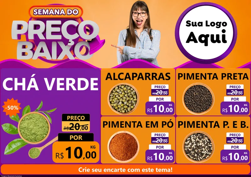 Modelo de Encarte para Encarte A4 Horizontal com o tema Semana do Preço Baixo para Produtos Naturais