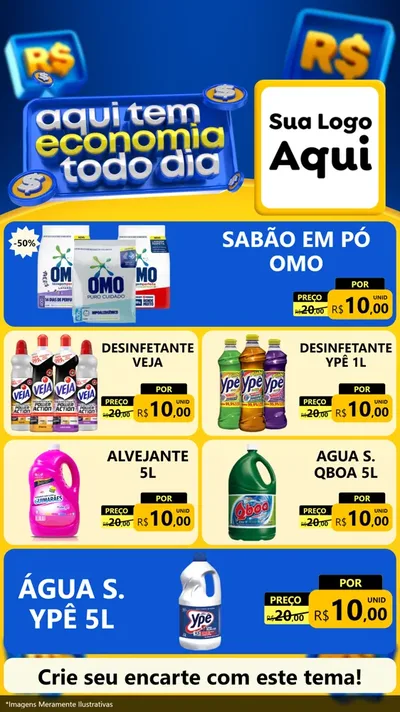Modelo de TV para TV Vertical com o tema Aqui Tem Economia Todo Dia para Produtos de Limpeza