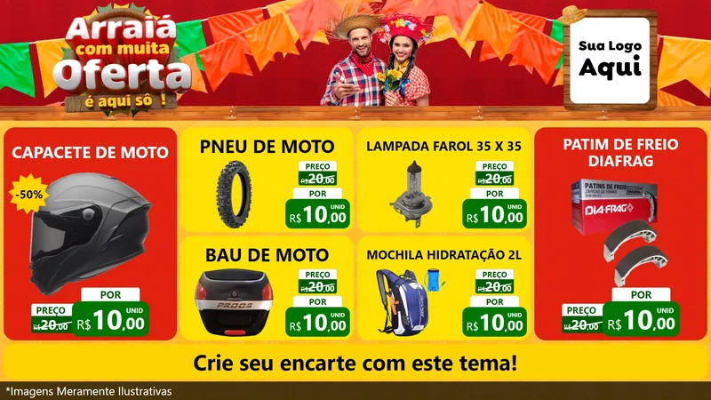 Modelo de TV para TV Horizontal com o tema Arraiá Com Muita Oferta - É Aqui Sô! para Moto peças