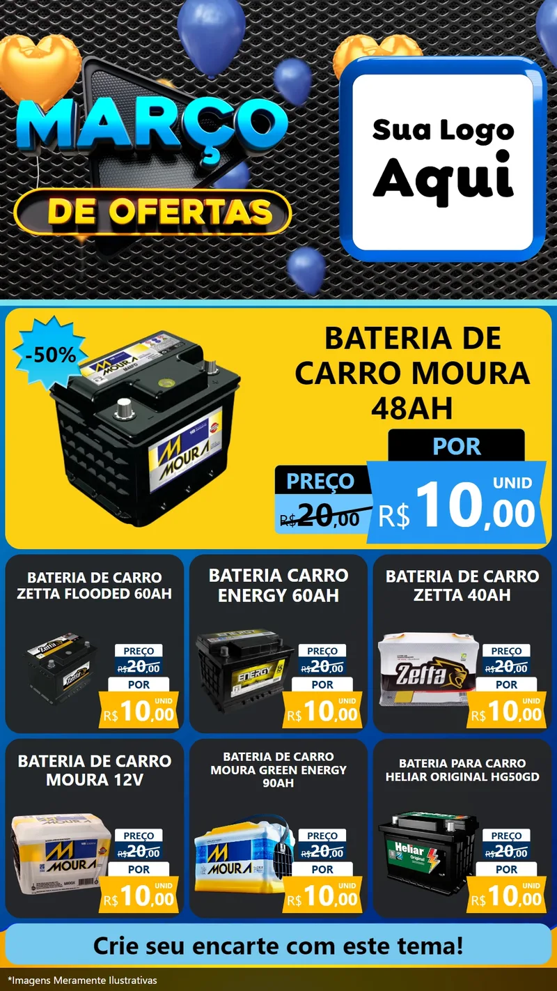 Modelo de Rede Social para Stories com o tema Março de Ofertas para Baterias Elétricas