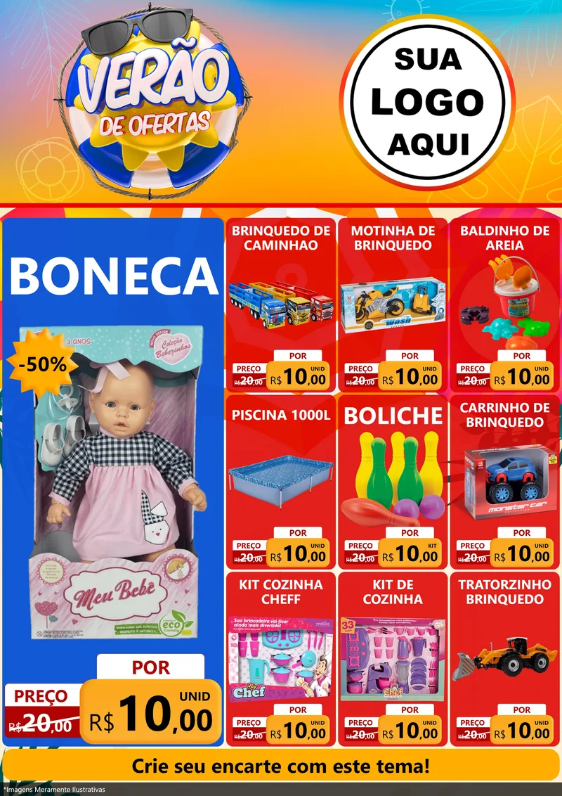 Modelo de Encarte para Encarte A4 Vertical com o tema Verão de Ofertas para Brinquedos