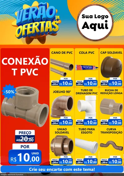 Modelo de Encarte para Encarte A4 Vertical com o tema Verão de Ofertas para Tubos e conexões