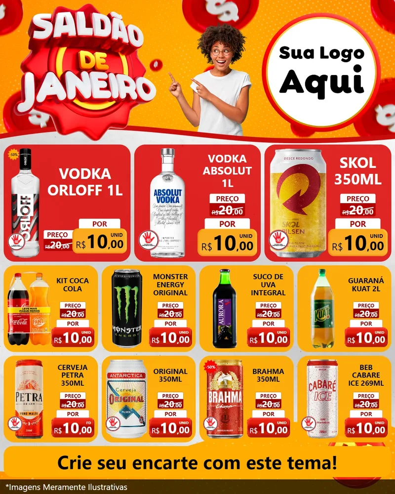 Modelo de Rede Social para Feed Instagram com o tema Saldão de Janeiro para Distribuidora de bebidas