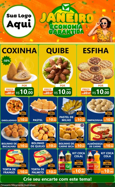 Modelo de Encarte para Encarte Grande com o tema Janeiro - Economia Garantida para Salgadaria