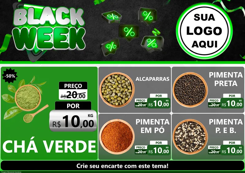 Modelo de Encarte para Encarte A4 Horizontal com o tema Black Week para Produtos Naturais
