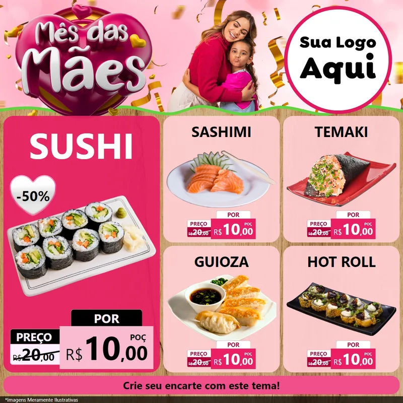 Modelo de Rede Social para Feed Facebook com o tema Mês das Mães para Comida japonesa