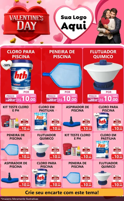 Modelo de Encarte para Encarte Grande com o tema Valentine's Day para Produtos para Piscina